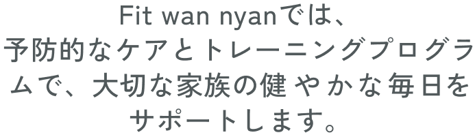 Fit Wan Nyanでは、予防的なケアとトレーニングプログラムで、大切な家族の健やかな毎日をサポートします。